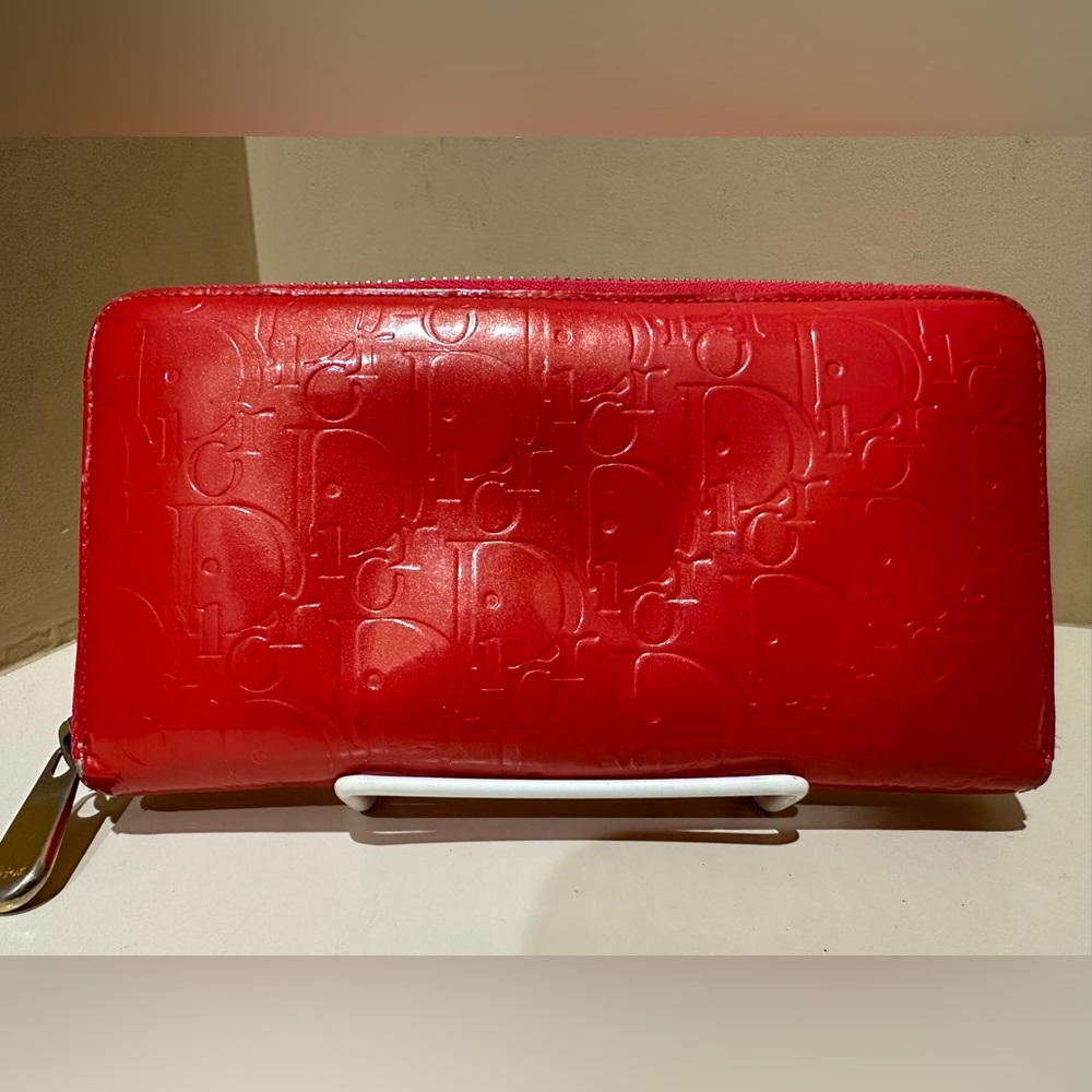 Dior Trotter Patent Orange Long Zip Wallet